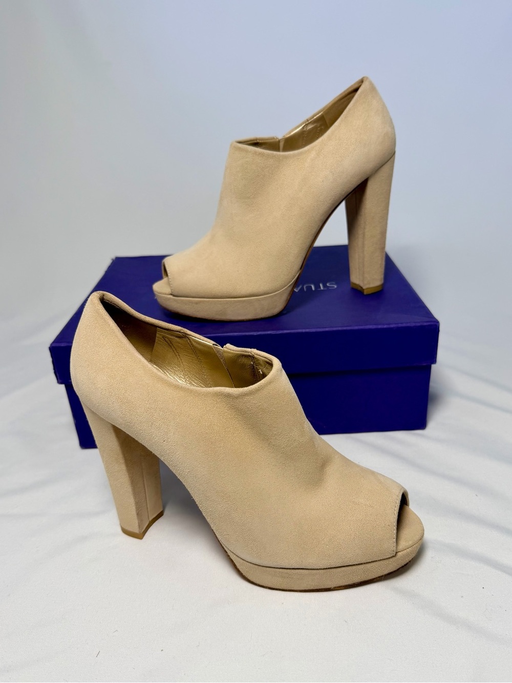 Stuart Weitzman Altamira Peep Toe Bootie - Beige - Size US8